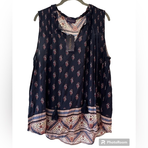 Artesia BOHO sleeveless blouse XXL Blue NWT - Picture 1 of 7